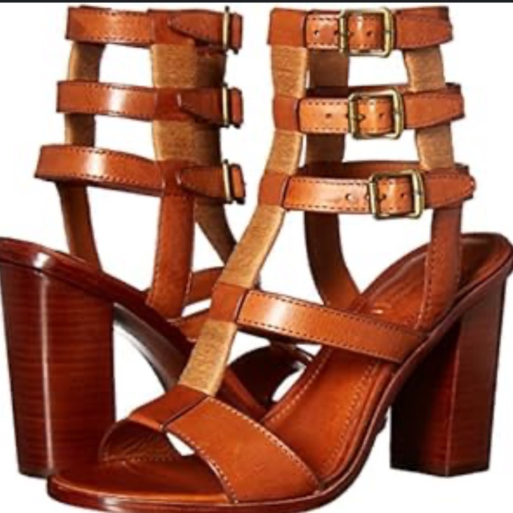 Frye Suzie Brown Strappy Heeled Sandals